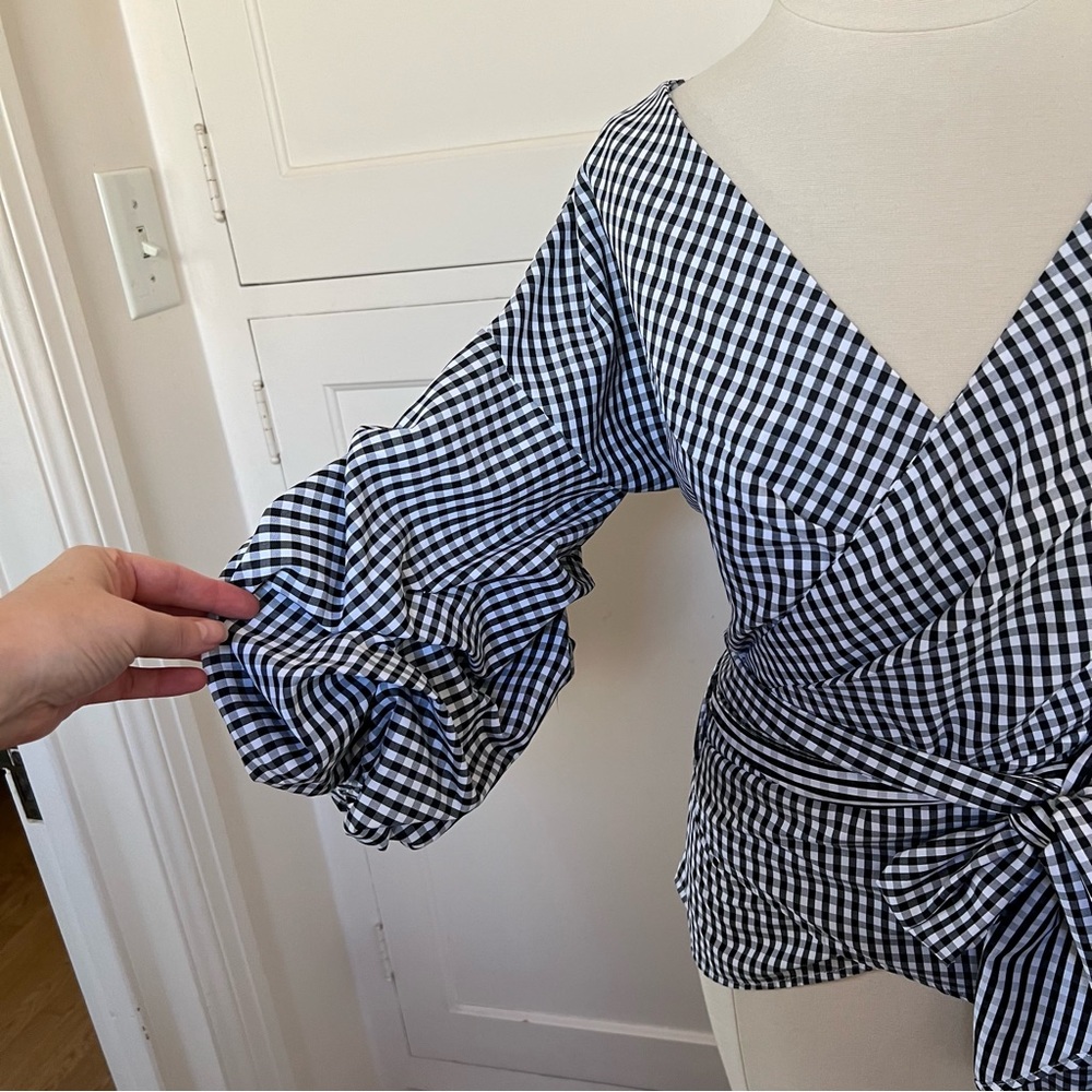 CHICWISH Black and White Gingham Wrap Top XS - Picture 8 of 12